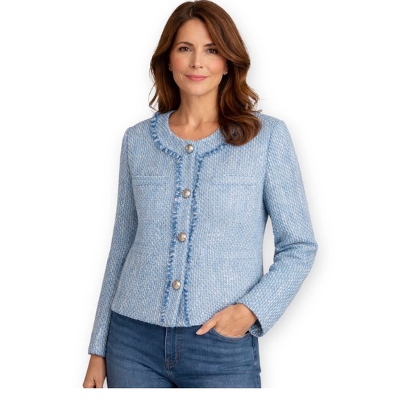 LOFT Jackets & Blazers - NWT LOFT Tweed Lady Jacket Blue and White XL